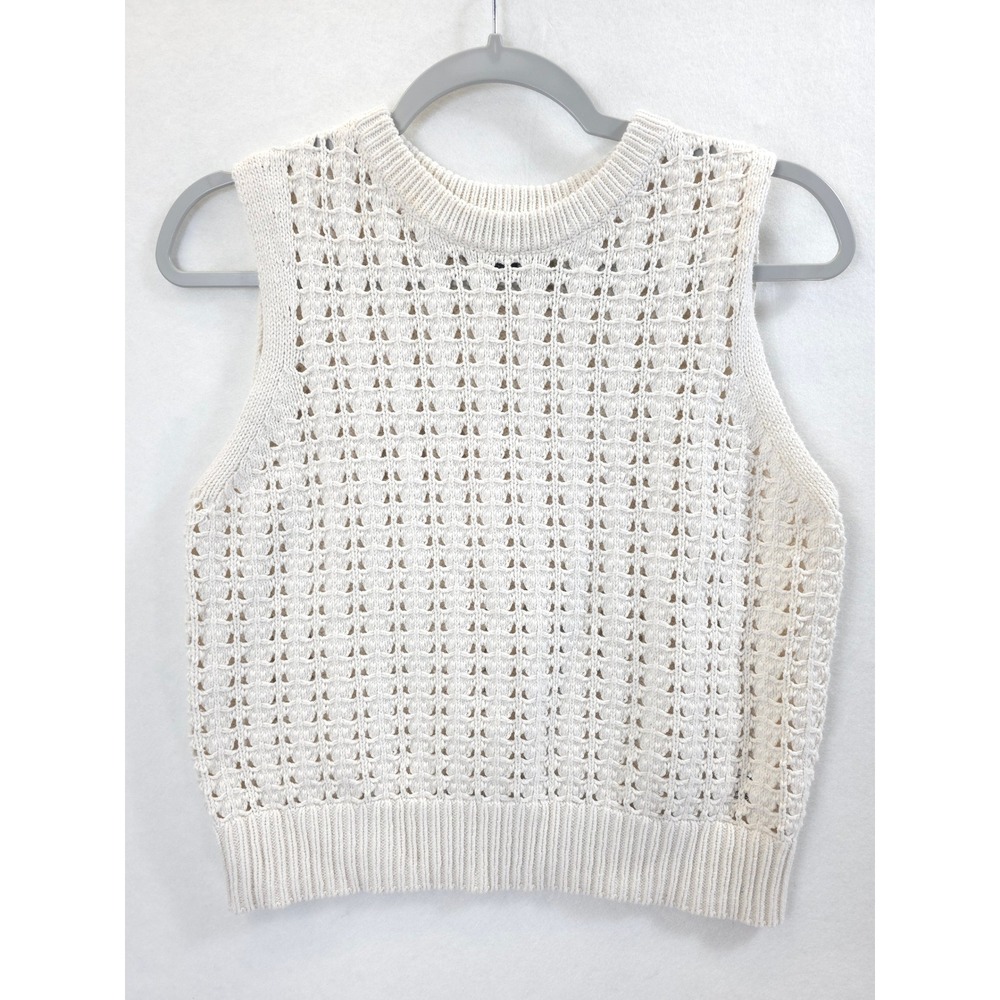 Sweater Vest Ivory Crochet Open Knit Women S Cotton Blend Boho Chic Minimalist